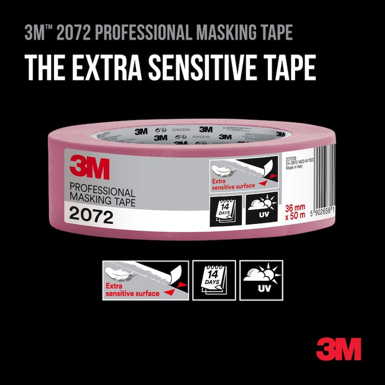 3M™ Professional Masking Tape 2072, Extra Sensitive Surfaces, Pink