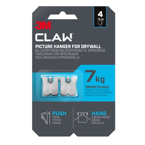 3M Claw Drywall Picture Hanger 7KG 4 Pack