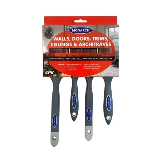 Monarch Walls, Ceilings & Trim Brush Set - 4 Pack (Rubber Handle)