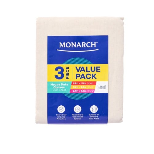 Monarch Heavy Duty Canvas Dust Sheets - Mixed 3 Pack
