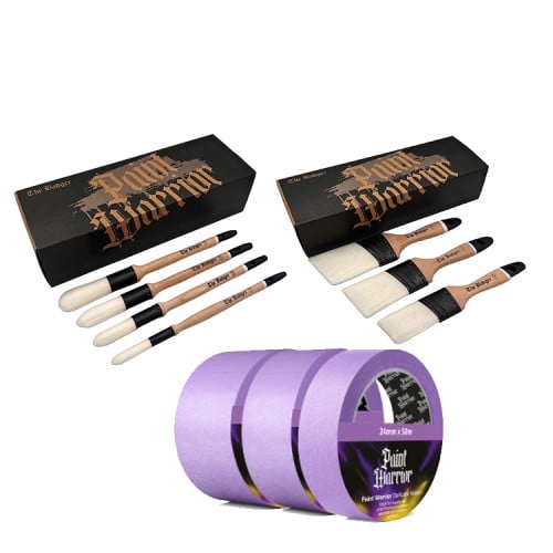 Paint Warrior Badger Angle Beaver Tail Handle 3PK + Sash 4PK + Tape Bundle Paint Warrior Badger Angle Beaver Tail Handle 3PK + Sash 4PK + Tape Bundle
