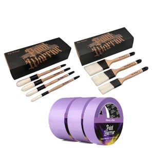 Paint Warrior Badger Angle Long Handle 3PK + Sash 4PK +  Tape Bundle