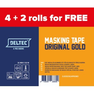 Deltec Gold Masking Tape 1.5" / 36mm - 4 rolls + 2 FREE Promo Pack