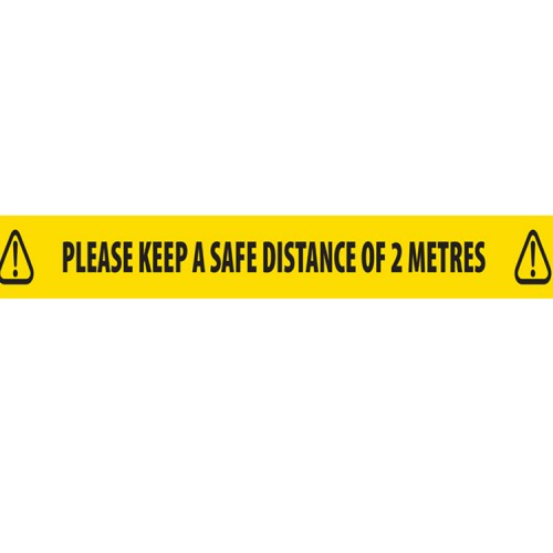 Safe Distance Floor Tape 2 Metre Distance/Yellow Hazard 48mm x 33m
